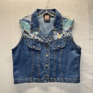 Gordon James Vest Blue Denim Western Cowboy Rodeo Boho Silver Studs‎ Sz M
